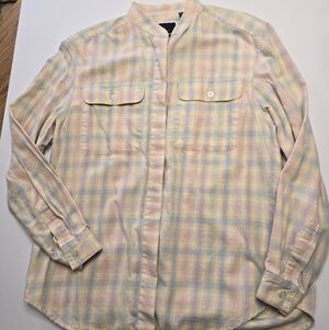 Western Flannel Lizsport Long Sleeve Pastel Plaid Button-Up Shirt